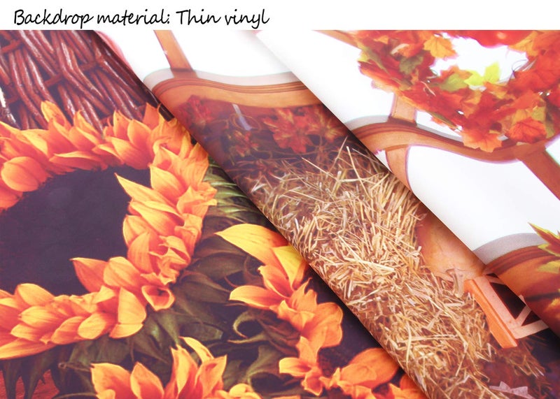 CapiSco 5X7FT Fall Thanksgiving Halloween Photo Backdrop Pumpkin Vinyl Background Wooden Floor Barn Autumn Pumpkins Maple Leaves Sunflower Backdrop for Kids Parties Family Portrait Backdrop SCO195A - Image 3